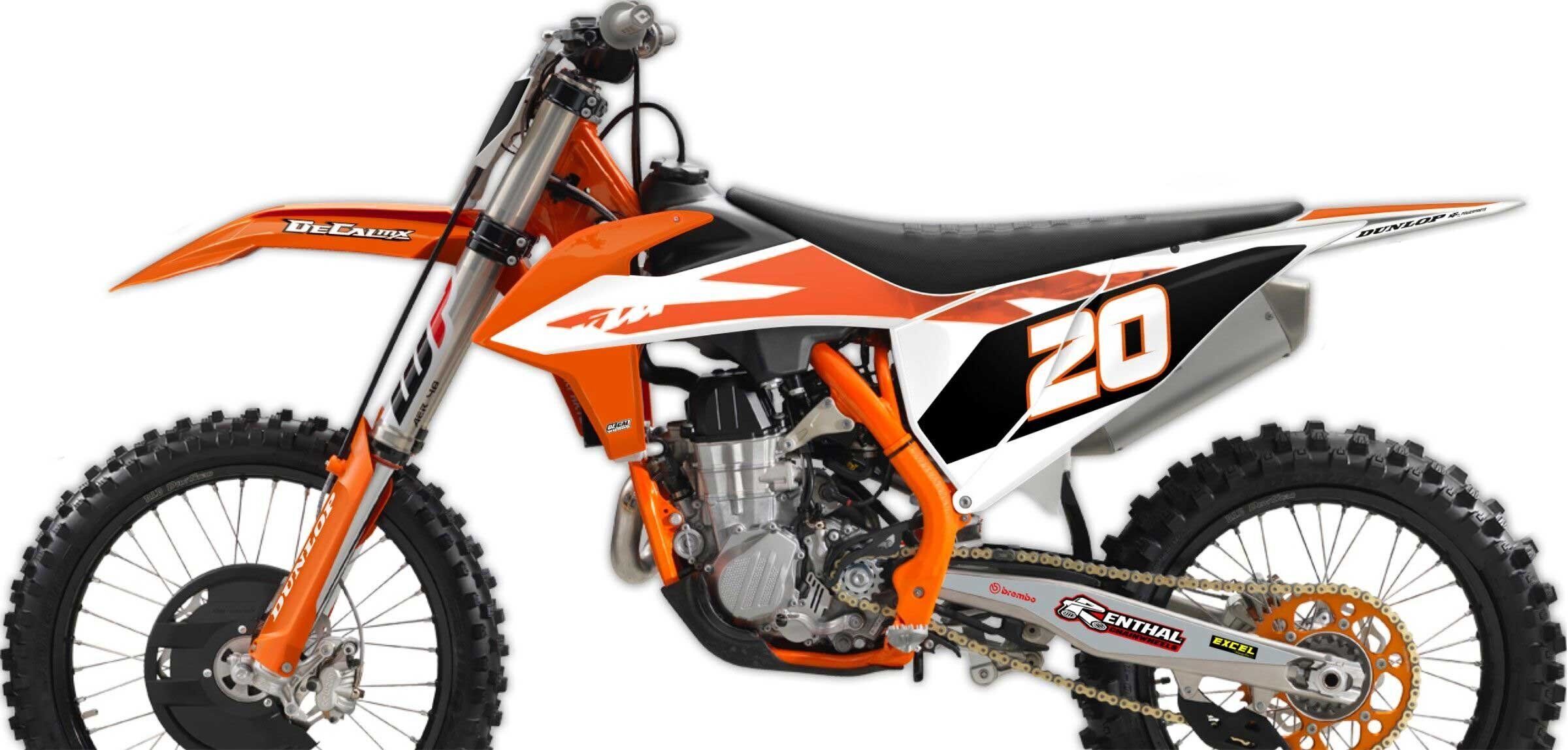 KTM SXF Orange White OEM Series 20 Number Plate Graphics Kit With Airbox