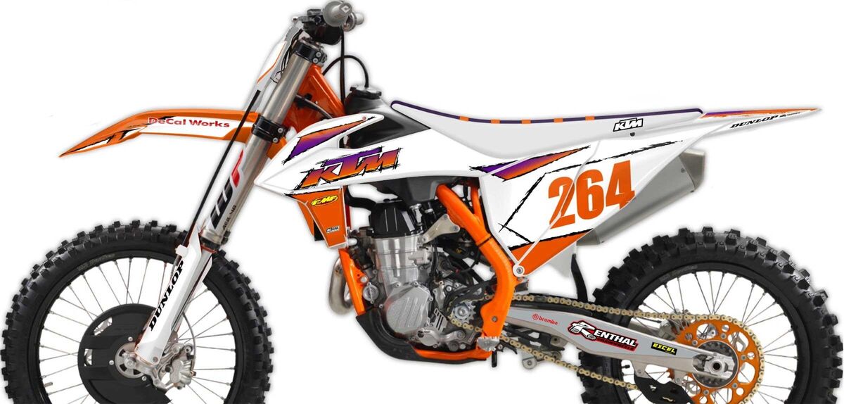 KTM SXF White Orange Sipes Retro Semi Custom Full Graphics Kit