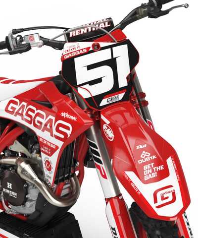 Red and White GASGAS MC250 Dirt Bike Graphics on Polisport Plastic with Officially Licensed mXrevival Logos