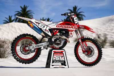 Red and White GASGAS MC450 Dirt Bike Graphics on Polisport Plastic with #51 number plate graphics