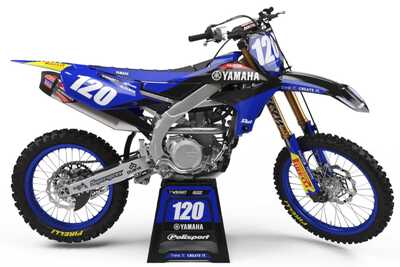 Yamaha YZF450 graphics in blue and black with Officially Licensed YZF logo on black UFO replacement plastic