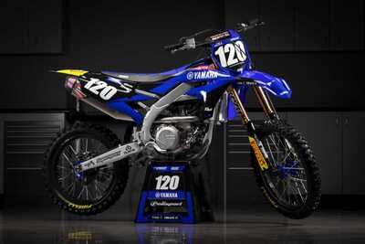 Yamaha YZF250 graphics in blue and black with Officially Licensed Yamaha logo on blue Polisport replacement plastic