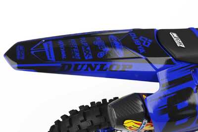 All blue and black MX decals for Yamaha YZF dirt bike on all blue UFO repplacement plastic and Officially Licensed Logos