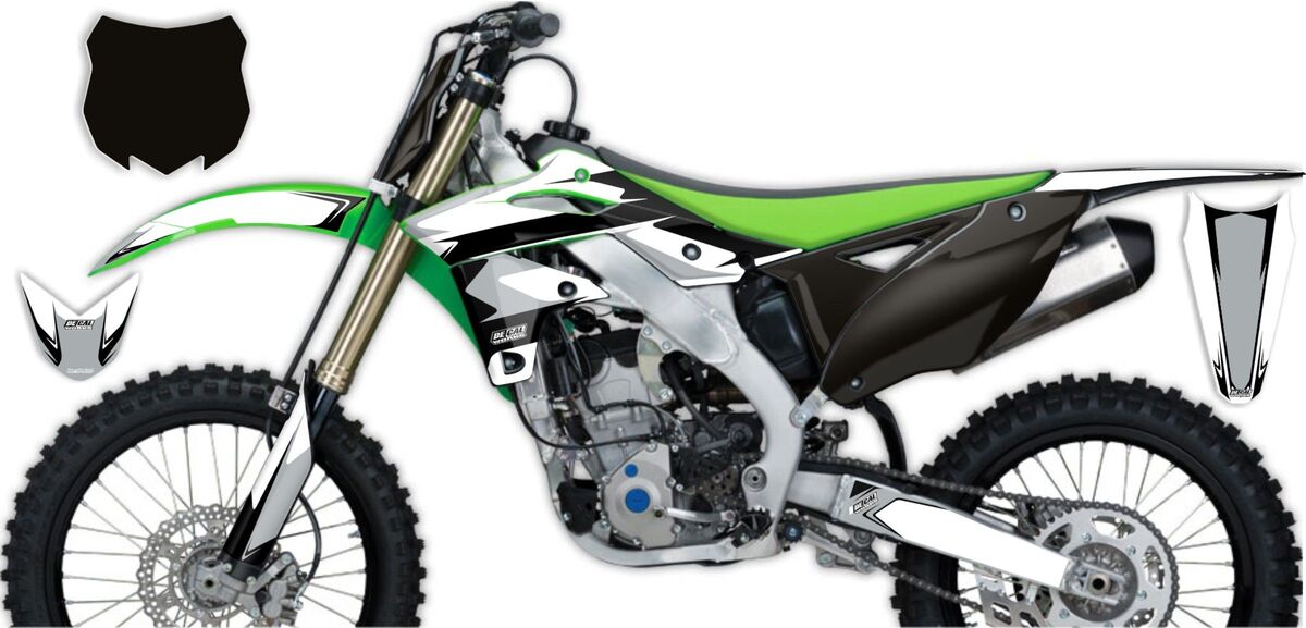 Kawasaki KX250F White/Black T-4 Number Plate Graphics Kit with Airbox