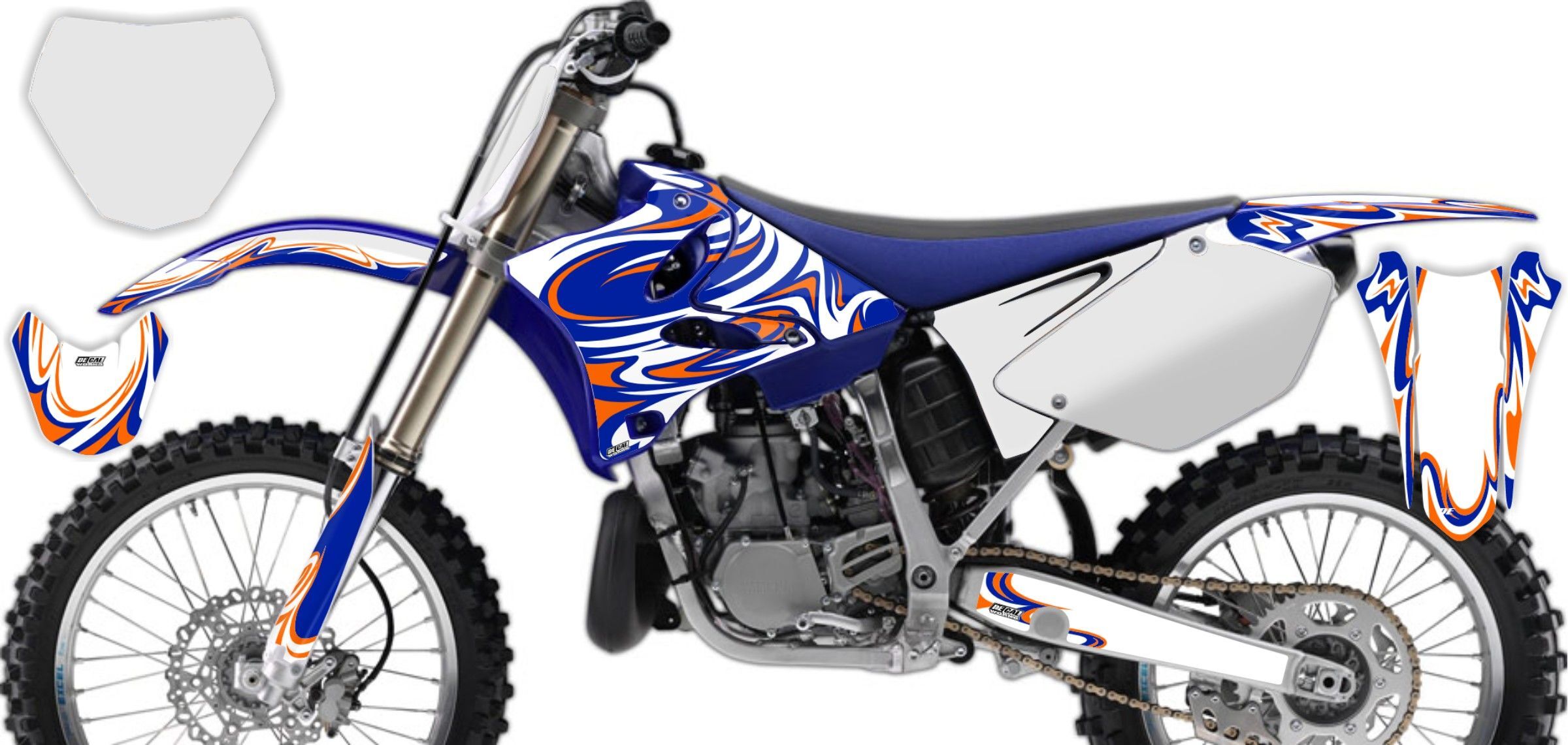 Yamaha YZ250 White/Blue T-7 Number Plate Graphics Kit with Airbox