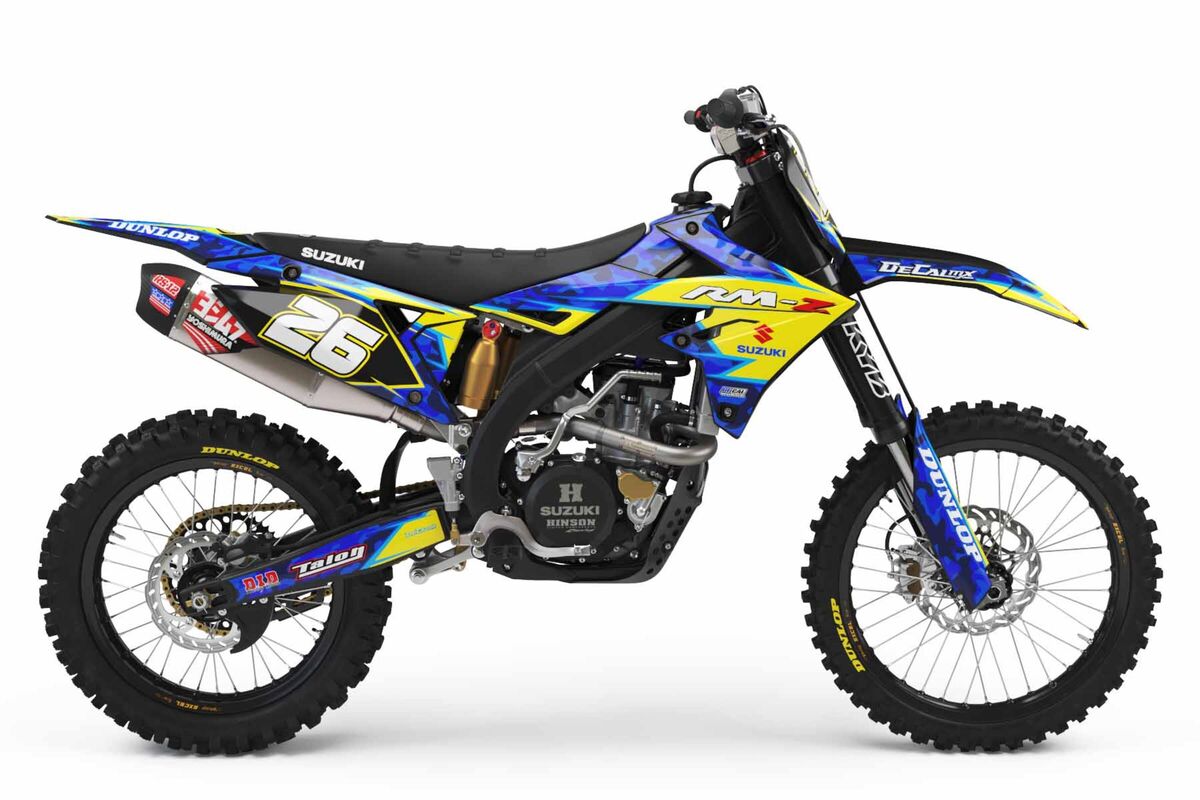 Suzuki RM125 Black/Yellow Traditional Camo Ready Made Complete Graphics Kit