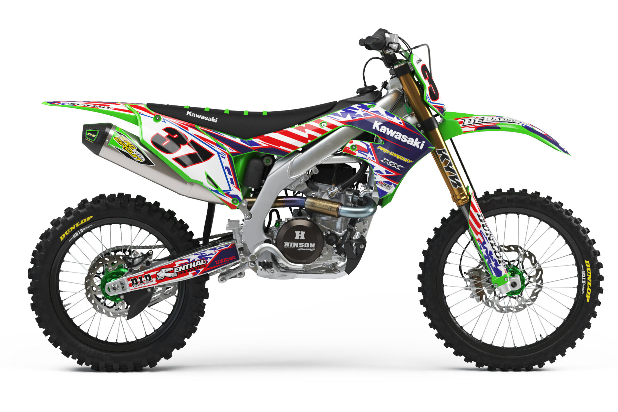 White / Black / Kawasaki Green Stars And Stripes Graphics For Dirt