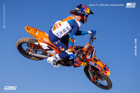 DeCal Works is a proud sponsor of the 2025 Red Bull KTM Factory Racing Teams Plessinger action