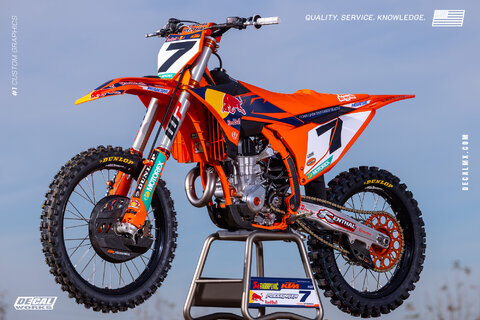 DeCal Works is a proud sponsor of the 2025 Red Bull KTM Factory Racing Teams Plessinger bike side