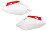 UFO White / Red Side Number Plates replacement plastics for 05-06 Honda CRF450 dirt bikes