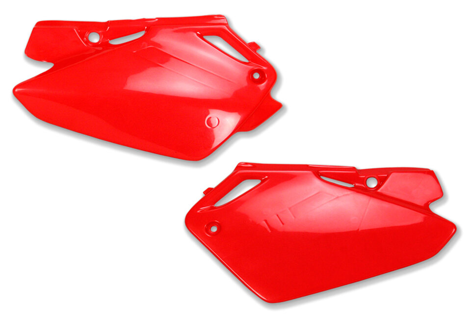 UFO Red Side Number Plates replacement plastics for 03-07 Honda CR85 dirt bikes