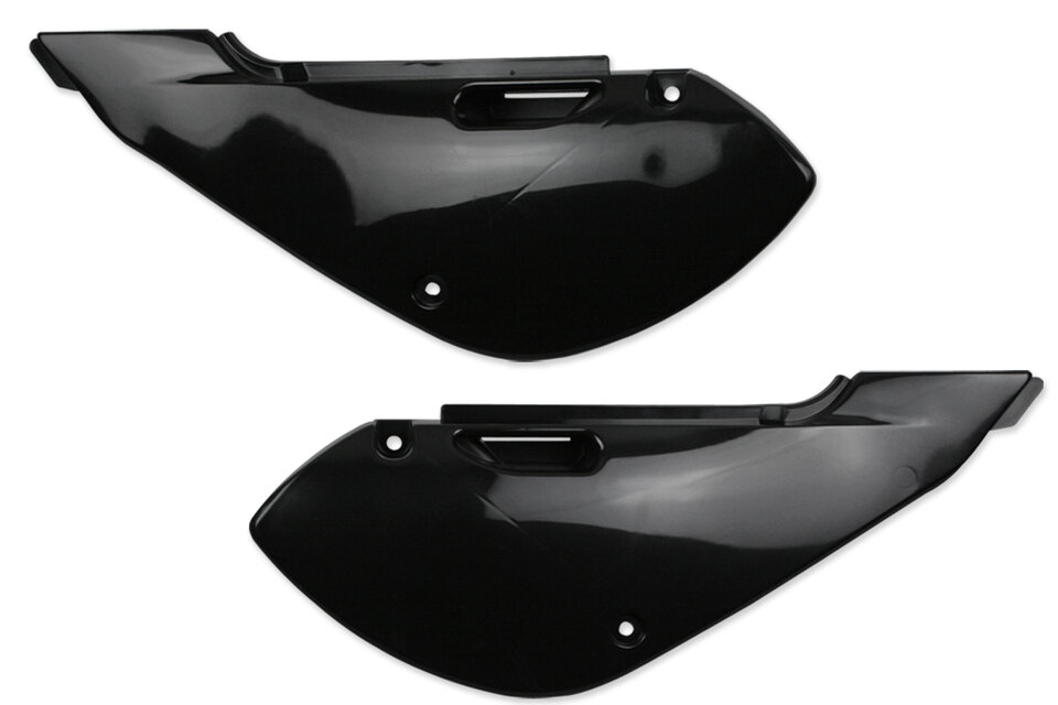 UFO Black Side Number Plates replacement plastics for 00-25 Kawasaki, Suzuki KLX110, KX65, RM65 dirt bikes