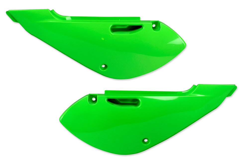 UFO Green Side Number Plates replacement plastics for 00-25 Kawasaki, Suzuki KLX110, KX65, RM65 dirt bikes