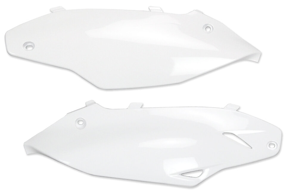 UFO Cream White Side Number Plates replacement plastics for 12-16 Kawasaki KX250F, KX450F dirt bikes