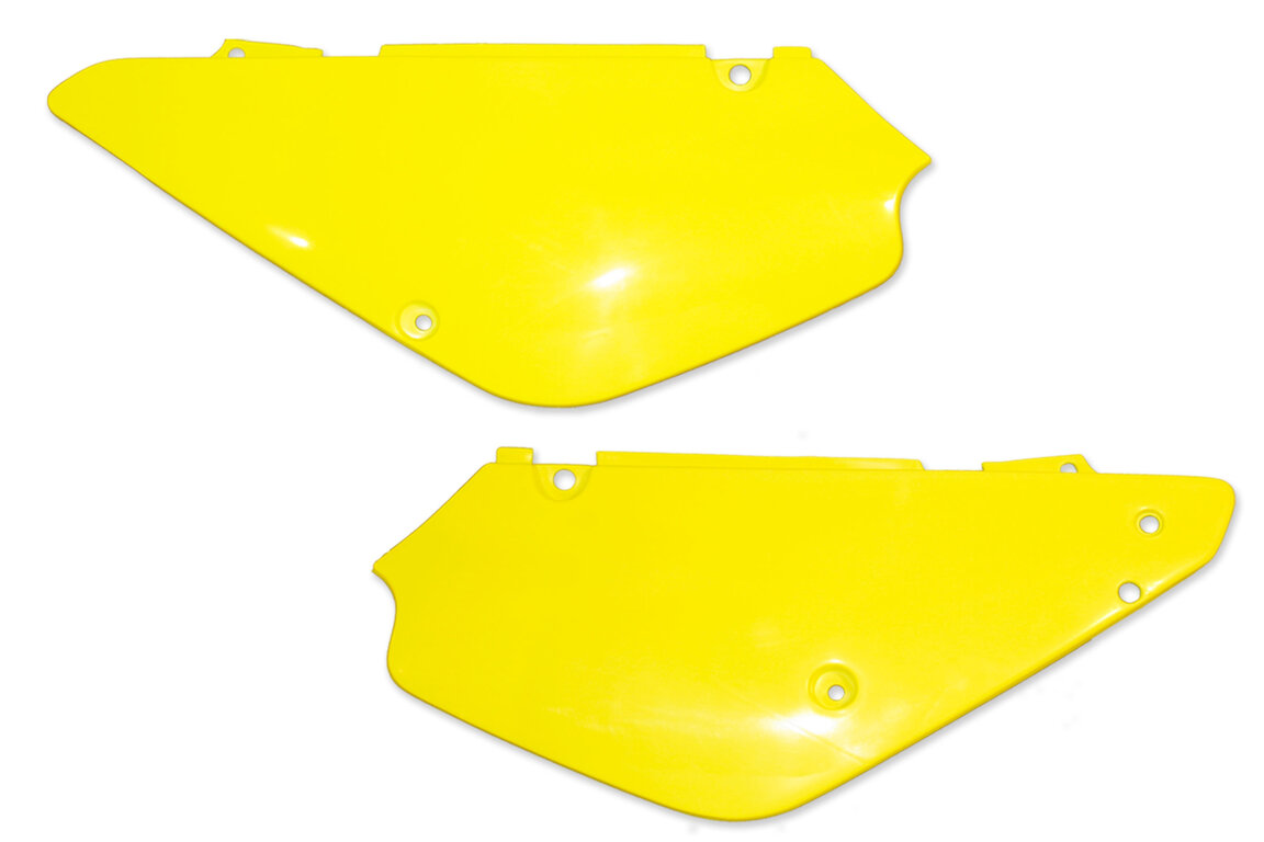 UFO Yellow Side Number Plates for 02-24 Suzuki RM85