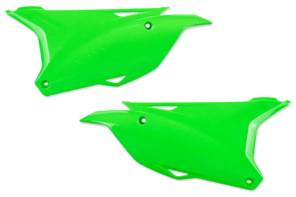 UFO Green Side Number Plates replacement plastics for 14-25 Kawasaki KX100, KX, KX85 dirt bikes