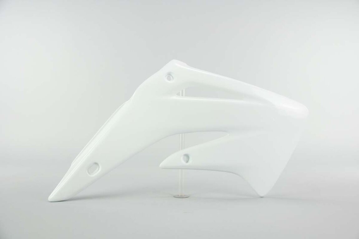 Right Side UFO White Radiator Shroud Set replacement plastics for 03-07 Honda CR85 dirt bikes.