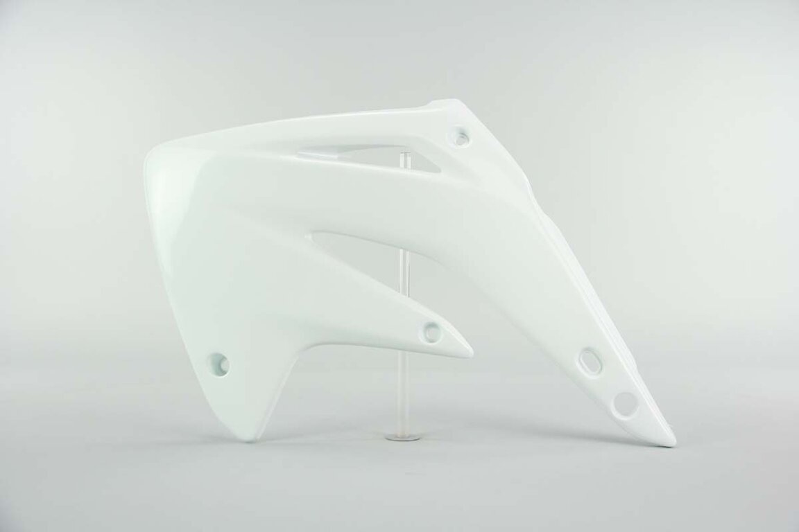 Left Side UFO White Radiator Shroud Set replacement plastics for 03-07 Honda CR85 dirt bikes.