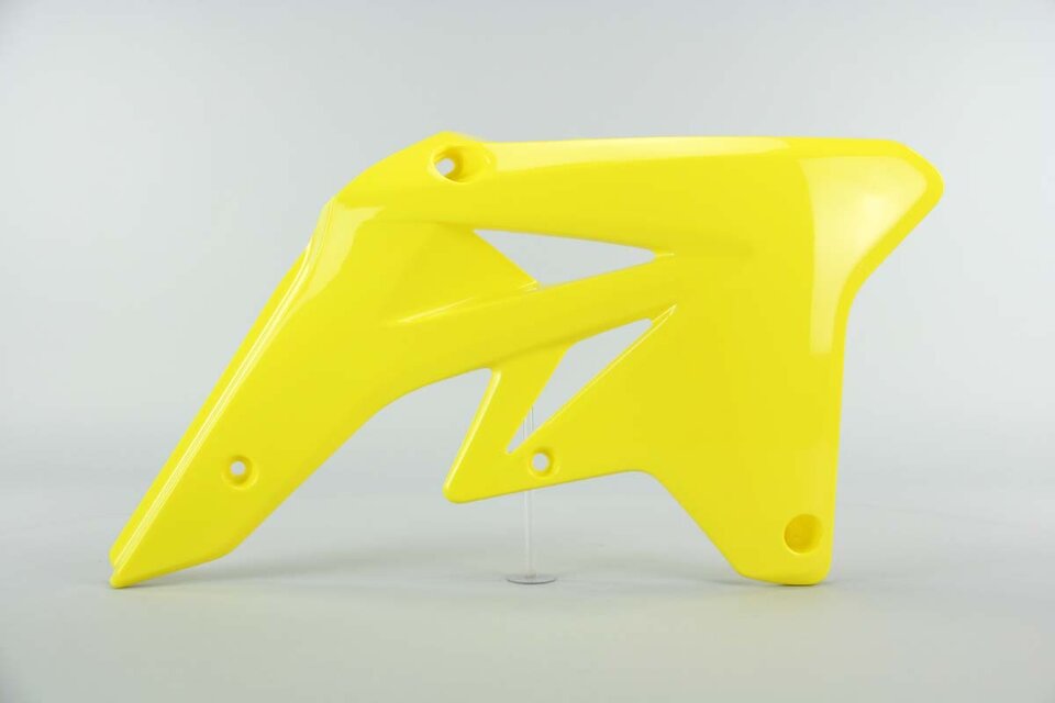 Right Side Polisport Yellow Radiator Shroud Set replacement plastics for 07-09 Suzuki RMZ250 dirt bikes.