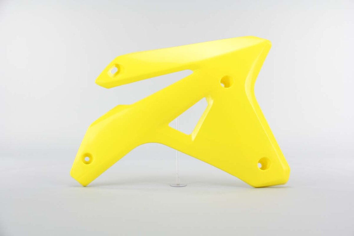 Right Side Polisport Yellow Radiator Shroud Set replacement plastics for 07 Suzuki RMZ450 dirt bikes.