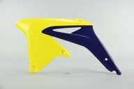 Left Side Polisport Yellow / Blue Radiator Shroud Set replacement plastics for 08-17 Suzuki RMZ450 dirt bikes.