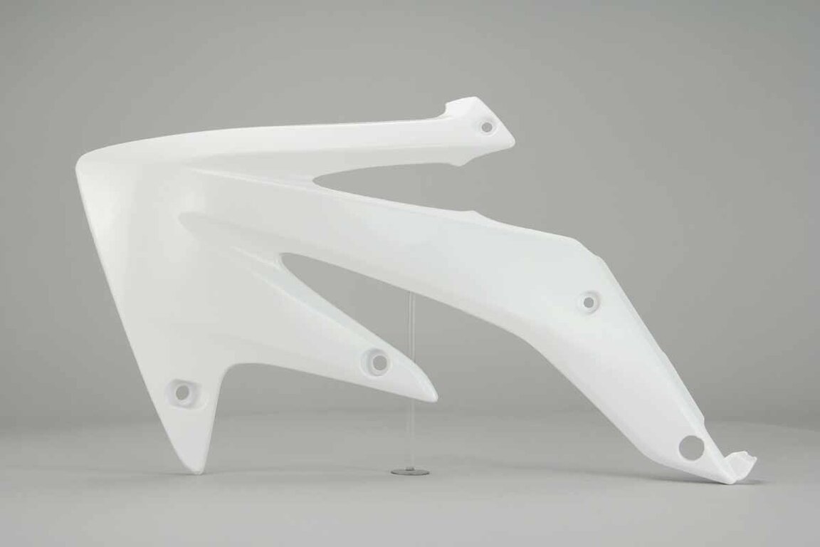 Left Side UFO White Radiator Shroud Set replacement plastics for 05-08 Honda CRF450 dirt bikes.