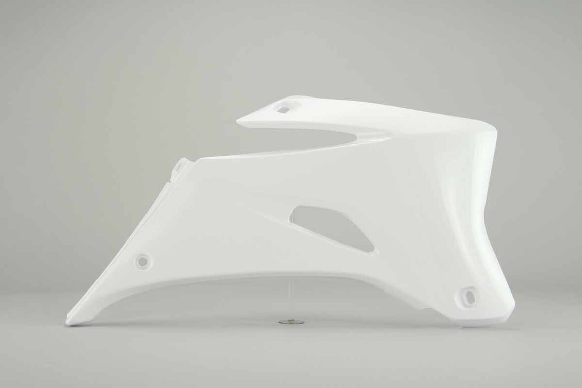 Right Side Polisport White Radiator Shroud Set replacement plastics for 06-09 Yamaha YZ250F, YZ450F dirt bikes.