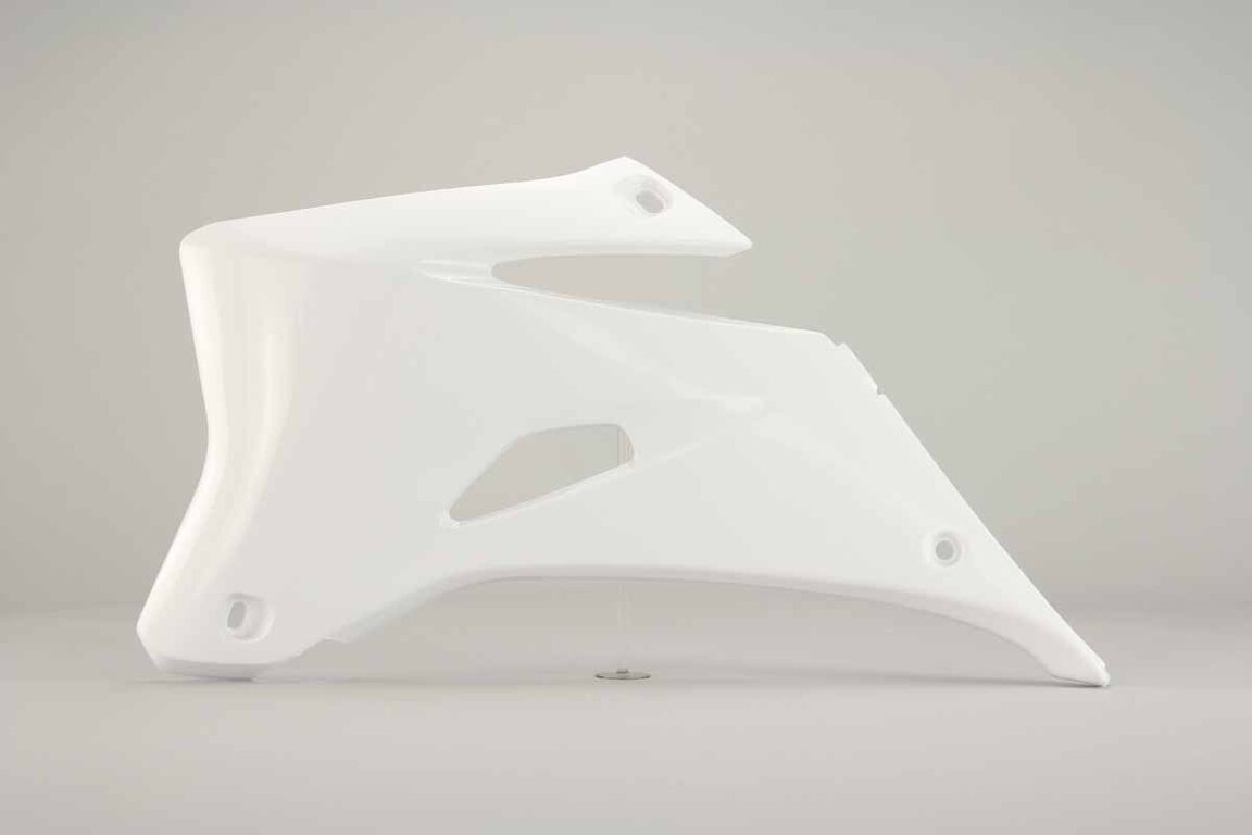 Left Side Polisport White Radiator Shroud Set replacement plastics for 06-09 Yamaha YZ250F, YZ450F dirt bikes.