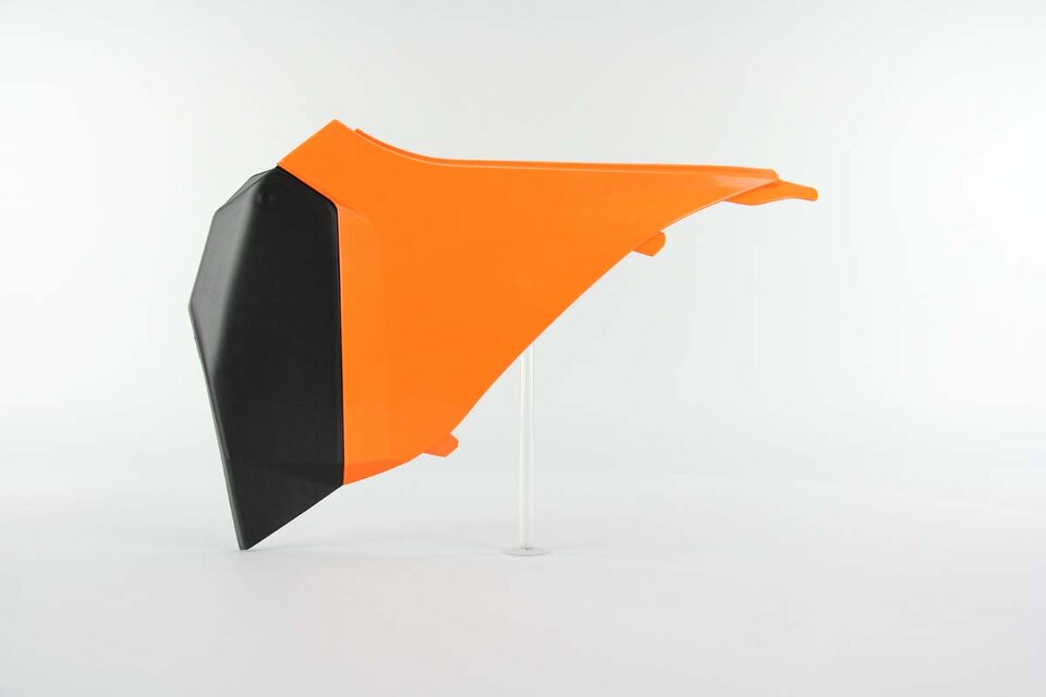 Left Side Polisport Orange Airbox Covers replacement plastics for 11-12 KTM SX, SXF, XC, XCF dirt bikes.