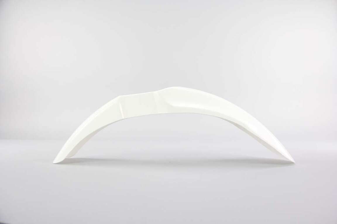 UFO White Restyled Front Fender replacement plastics for 01-13 Kawasaki KX100, KX85 dirt bikes 360 view