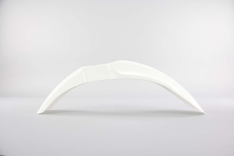 UFO White Restyled Front Fender replacement plastics for 01-13 Kawasaki KX100, KX85 dirt bikes 360 view