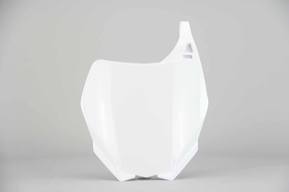 Polisport White Front Number Plate replacement plastics for 06-14 Yamaha YZ125, YZ250, YZ250F, YZ450F dirt bikes 360 view