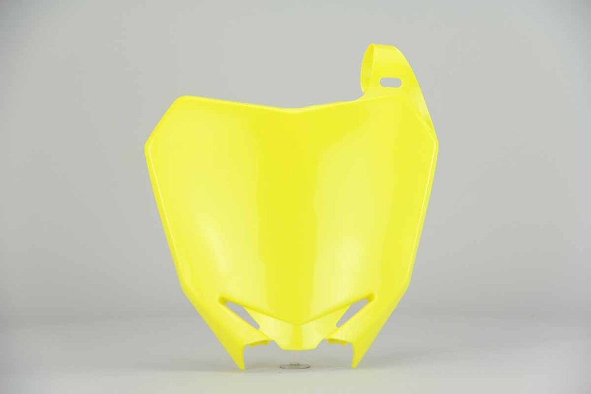 Polisport Yellow Front Number Plate replacement plastics for 08-18 Suzuki RMZ250, RMZ450 dirt bikes 360 view