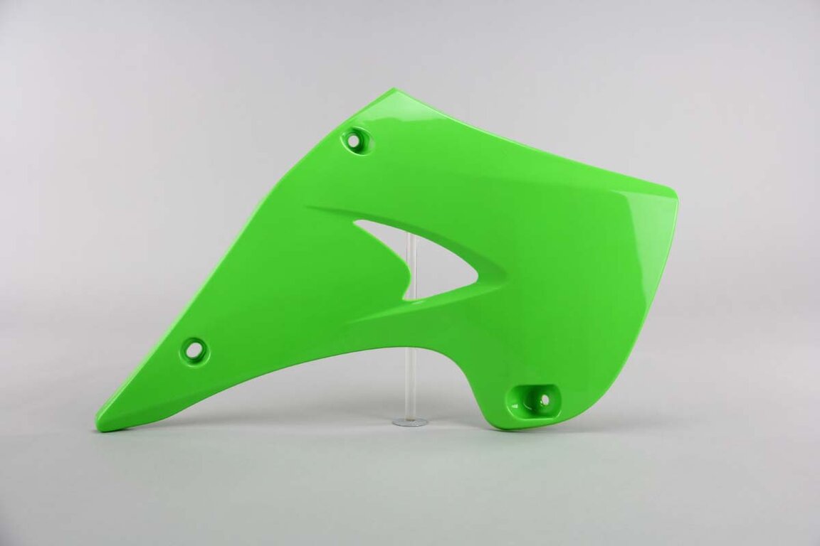 Right Side Polisport Green Radiator Shroud Set replacement plastics for 03-07 Kawasaki KX dirt bikes.