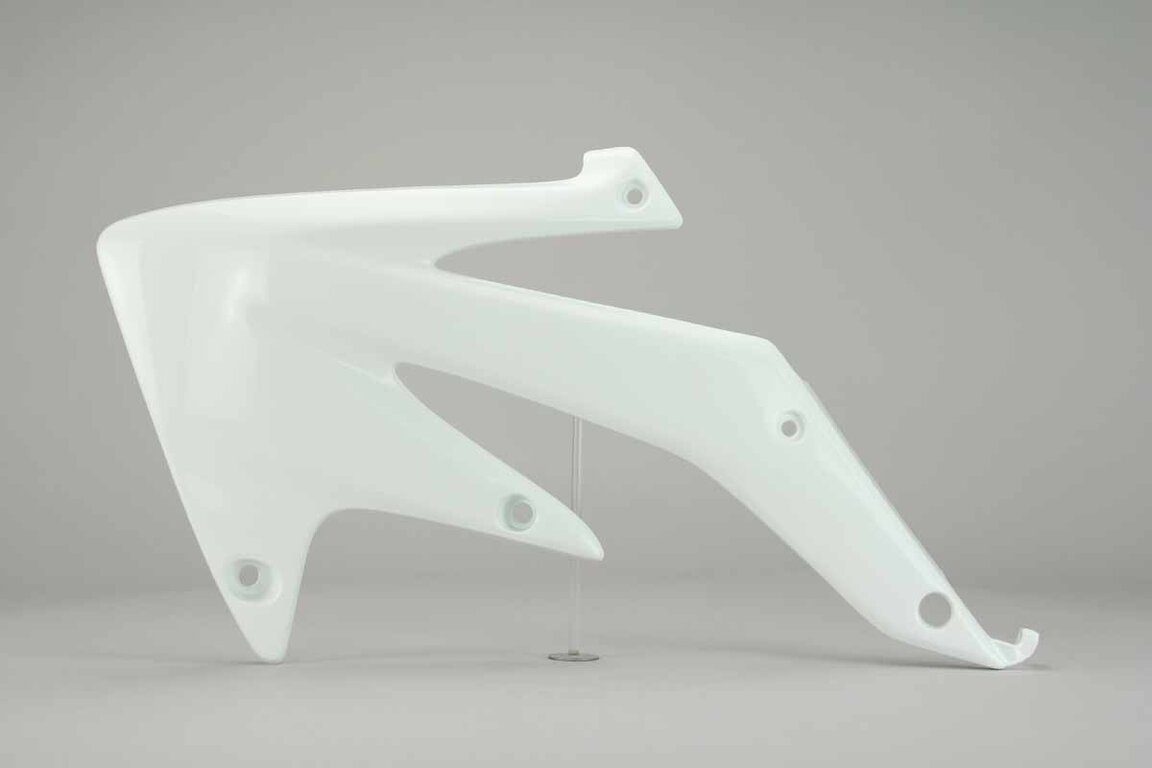 Left Side UFO White Radiator Shroud Set replacement plastics for 05-07 Honda CRF450 dirt bikes.