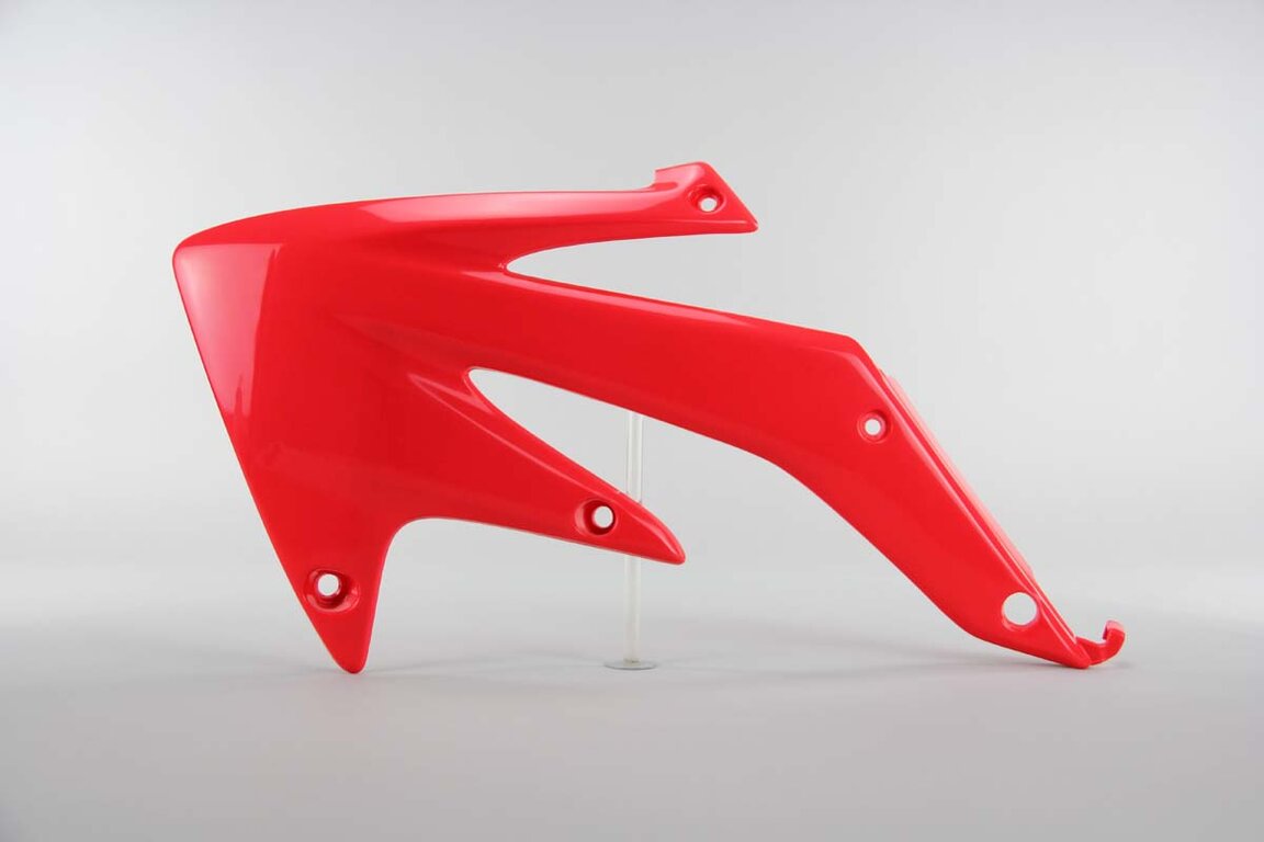 Left Side UFO Red Radiator Shroud Set replacement plastics for 05-07 Honda CRF450 dirt bikes.