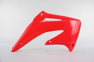 Right Side Polisport Red Radiator Shroud Set replacement plastics for 02-04 Honda CRF450 dirt bikes.