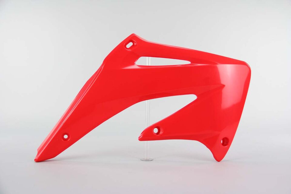 Right Side UFO Red Radiator Shroud Set replacement plastics for 02-04 Honda CRF450 dirt bikes.