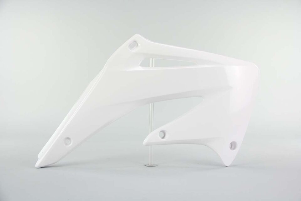 Right Side UFO White Radiator Shroud Set replacement plastics for 02-04 Honda CRF450 dirt bikes.