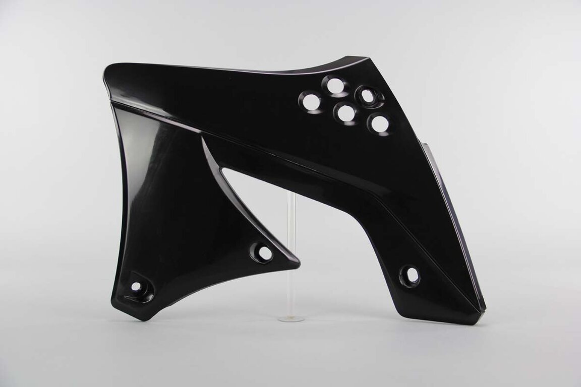 Left Side UFO Black Radiator Shroud Set replacement plastics for 09-12 Kawasaki KX250F dirt bikes.