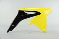 Right Side Polisport Yellow / Black Radiator Shroud Set replacement plastics for 08-17 Suzuki RMZ450 dirt bikes.