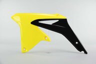 Left Side Polisport Yellow / Black Radiator Shroud Set replacement plastics for 08-17 Suzuki RMZ450 dirt bikes.