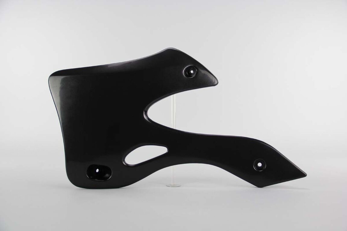 Left Side UFO Black Radiator Shroud Set replacement plastics for 99-02 Kawasaki KX dirt bikes.