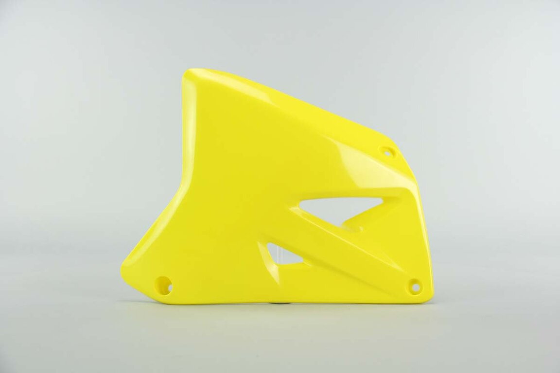 Left Side UFO Yellow Radiator Shroud Set replacement plastics for 01-08 Suzuki RM125, RM250 dirt bikes.