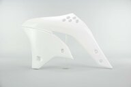 Left Side UFO Black / White Radiator Shroud Set replacement plastics for 06-08 Kawasaki KX450F dirt bikes.