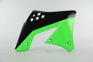 Right Side Polisport Black / Green Radiator Shroud Set replacement plastics for 09-12 Kawasaki KX250F dirt bikes.