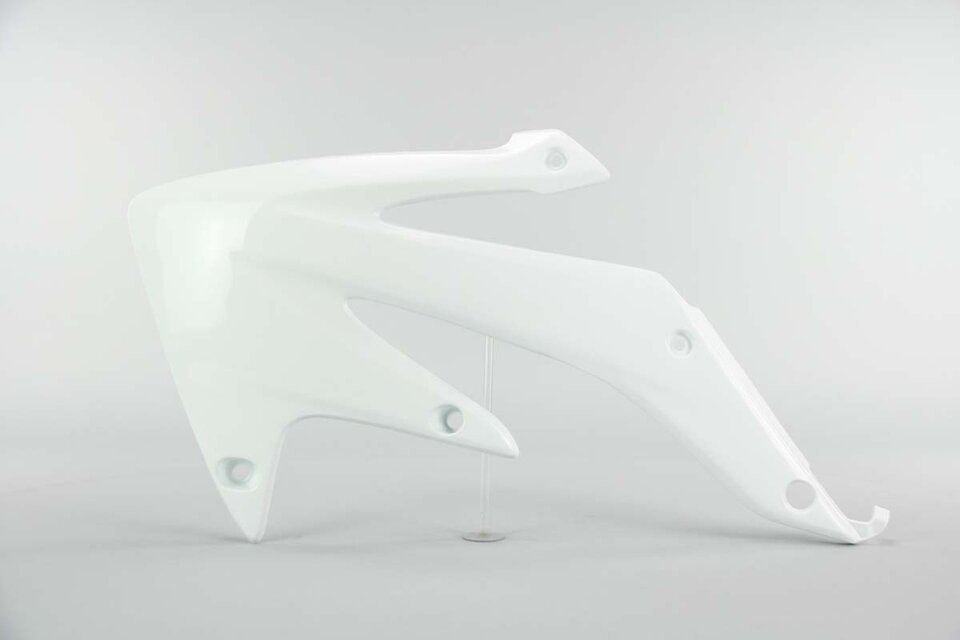 Left Side UFO White Radiator Shroud Set replacement plastics for 08-17 Honda CRF450 dirt bikes.