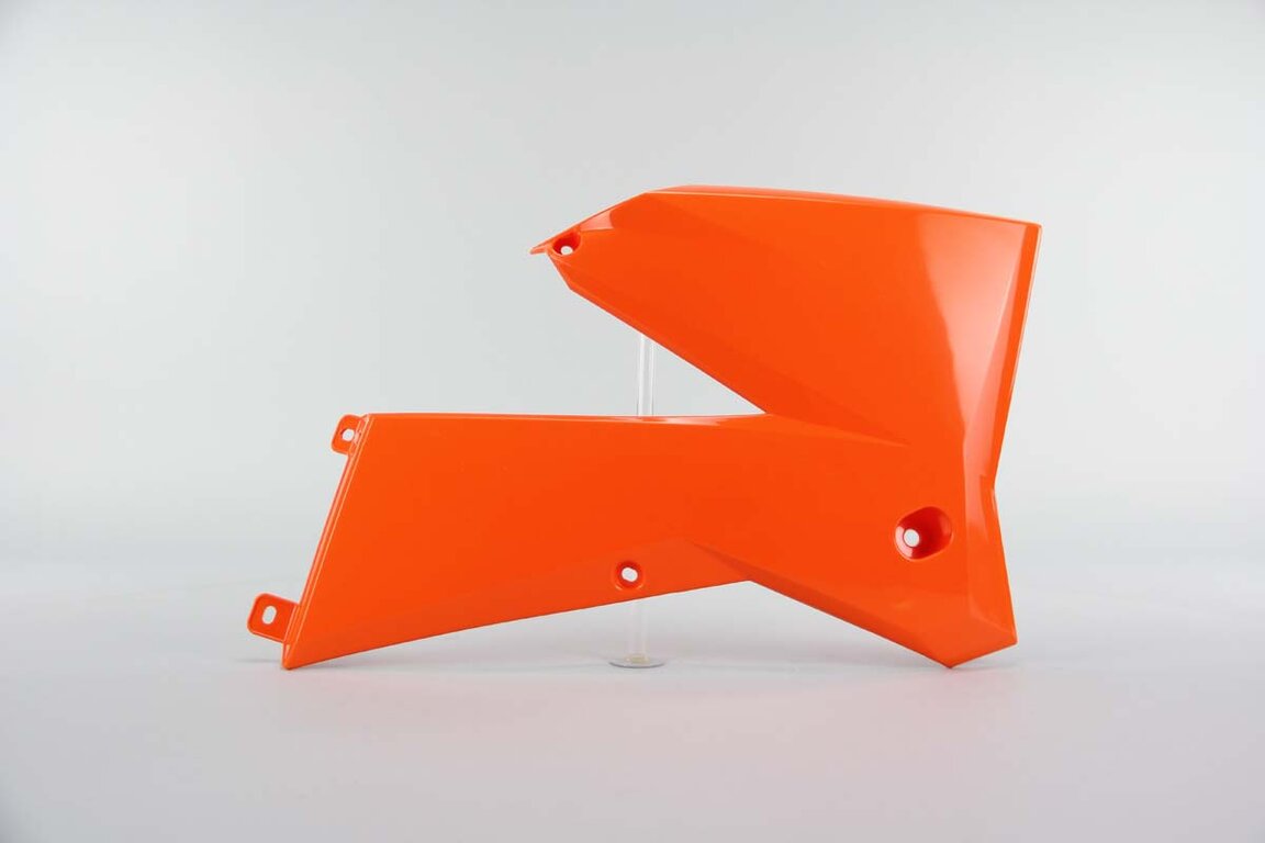 Right Side Polisport Orange Radiator Shroud Set replacement plastics for 05-08 KTM EXC, SX, SXF, XC, XCW dirt bikes.