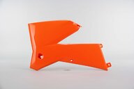 Left Side Polisport Orange Radiator Shroud Set replacement plastics for 05-08 KTM EXC, SX, SXF, XC, XCW dirt bikes.