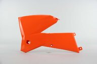 Left Side Polisport Orange Radiator Shroud Set replacement plastics for 01-04 KTM EXC, MXC, SX dirt bikes.